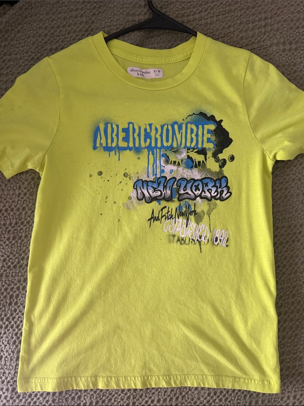 abercrombie kids Neon Yellow Graphic Tee with Blue & Black Print